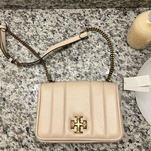 Tory Burch Beige Crossbody Bag with Gold Chain